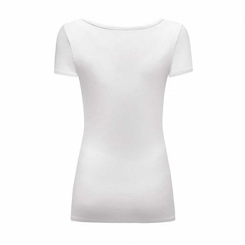 OThread & Co. Women's Short Sleeve T-Shirt Scoop Neck Basic Layer Stretchy Shirts (Small, White) - Image 4